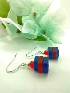 Azure Depths Stacked Sea Glass Dangle Earrings