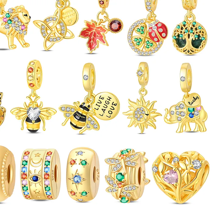 Authentic Charms Plata 925 Golden Theme Leopard And Ladybug Charms Beads Fits 3Mm Bracelet Diy Pendants Jewelry