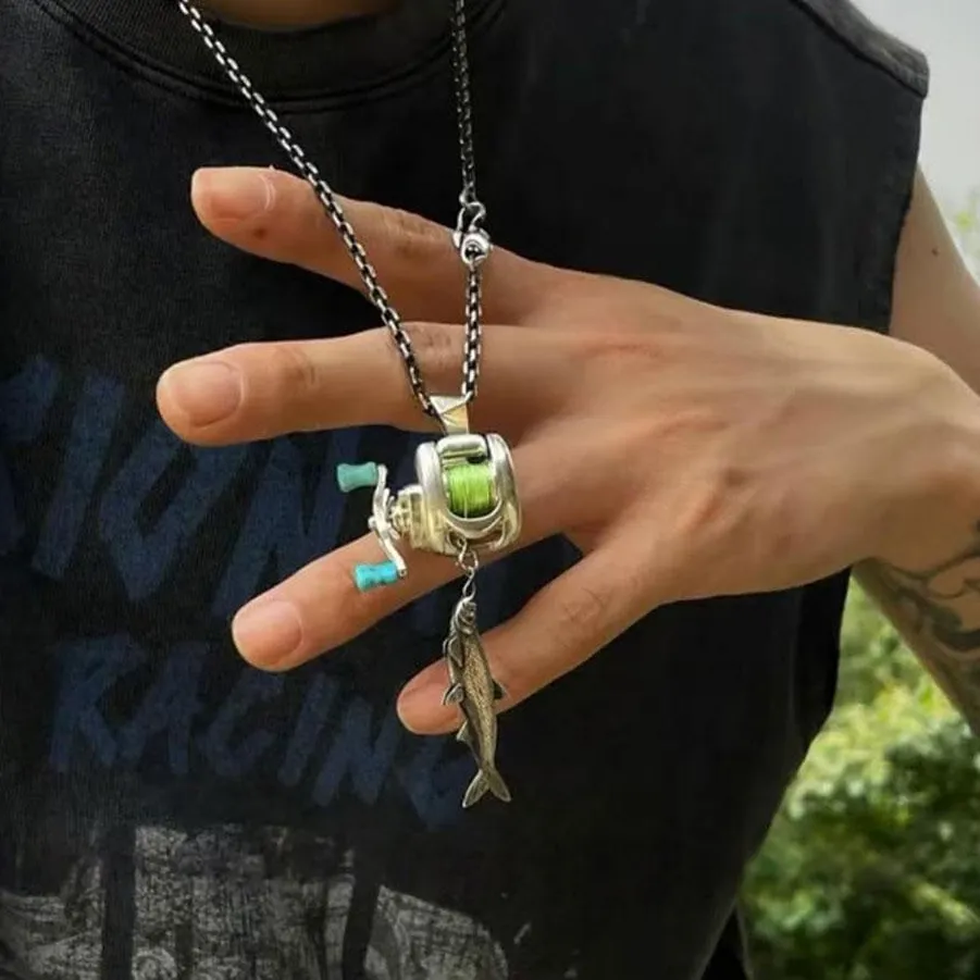 Authentic The Angler's Sigil Rotating Reel Talisman On Silver Chain