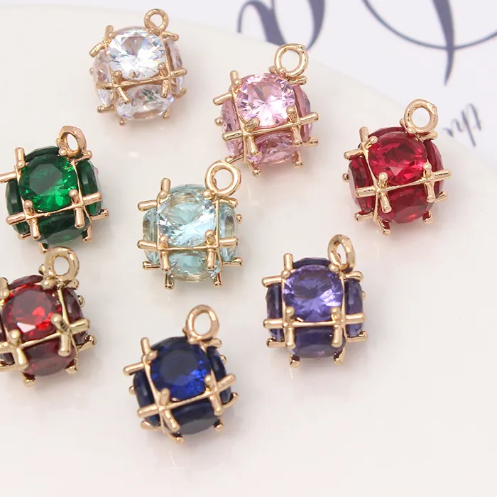 Authentic 10Pcs Fashionable Inlaid Zircon Cube Yangmei Ball Small Pendant Diy Earrings Necklace Making Accessories