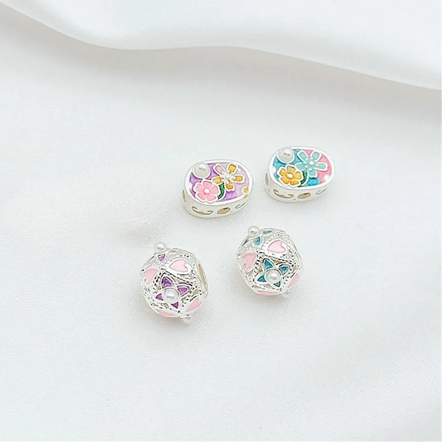 Silver- Inlaid Pearl Hollowed- Out Ball Small Flower Spacer Beads, Diy Handmade Bracelet, Necklace Accessory, Loose Beads