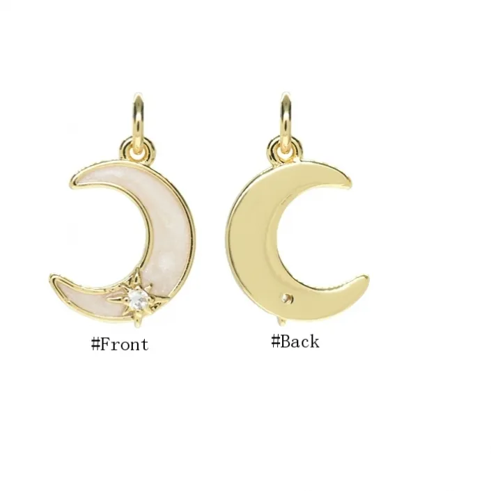 Authentic 10Pcs Invisible Setting Enamel Pendant Metal Cubic Zirconia Wholesale Boho Witch Jewelry Copper Gold Color Charms PM52854