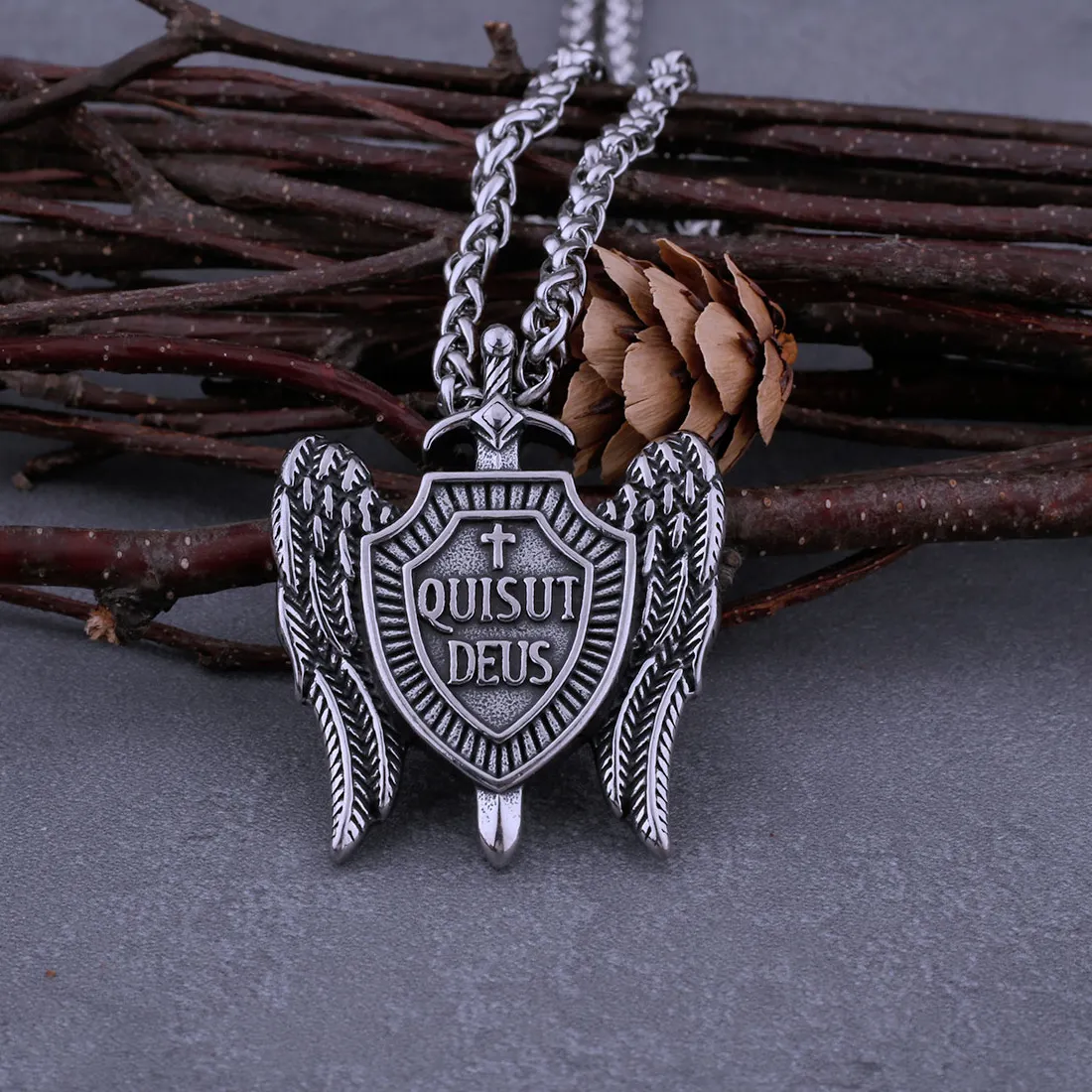 Authentic Saint Michael Sword And Shield Necklace Archangel Wings Cross Pendant Necklace Catholic Jewelry
