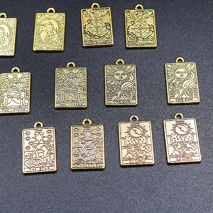 Authentic 12pcs Gold-Plated Vintage Witch Astrology Tarot Pendant DIY Charm Necklace Earrings Jewelry Crafts Metal Accessories 14*22mm