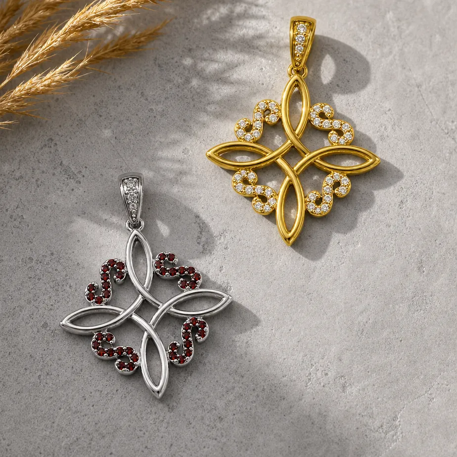 Authentic ZHENL Vintage Celtic Knot Pendant Charm 18K Gold Plated Stainless Steel Witch Knot Cross Necklace Women Men Jewelry