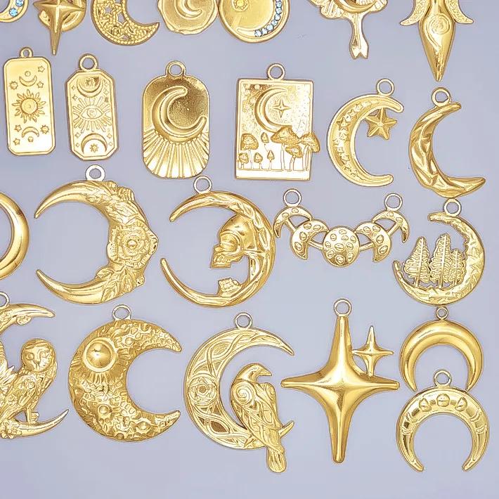 Authentic Celestial Moon & Owl Charm Set – 18K Gold‑Plated Mystic Pendants (6‑Piece)