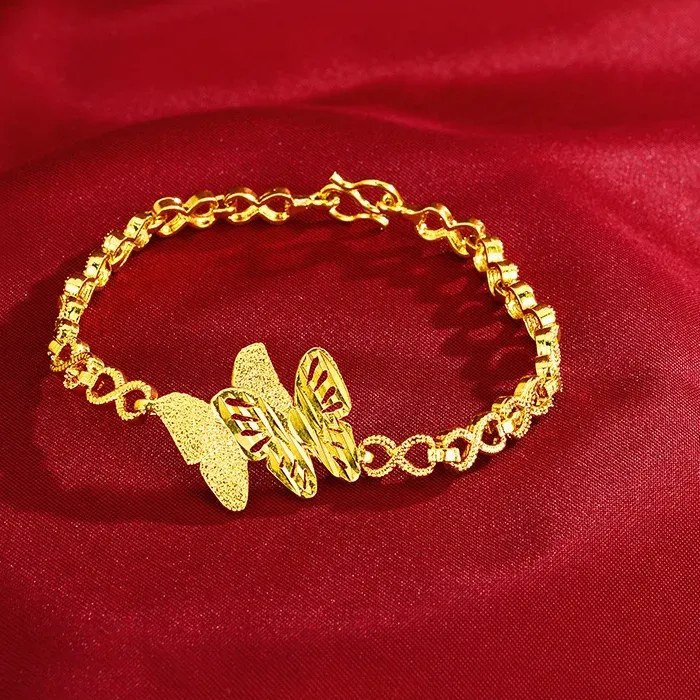 Authentic NovaGlod Boutique AU999 Women's Gold Bracelet 24K Real Gold Double Butterfly Wrist Chain Real Gold Fashion Women's Jewelry Gift