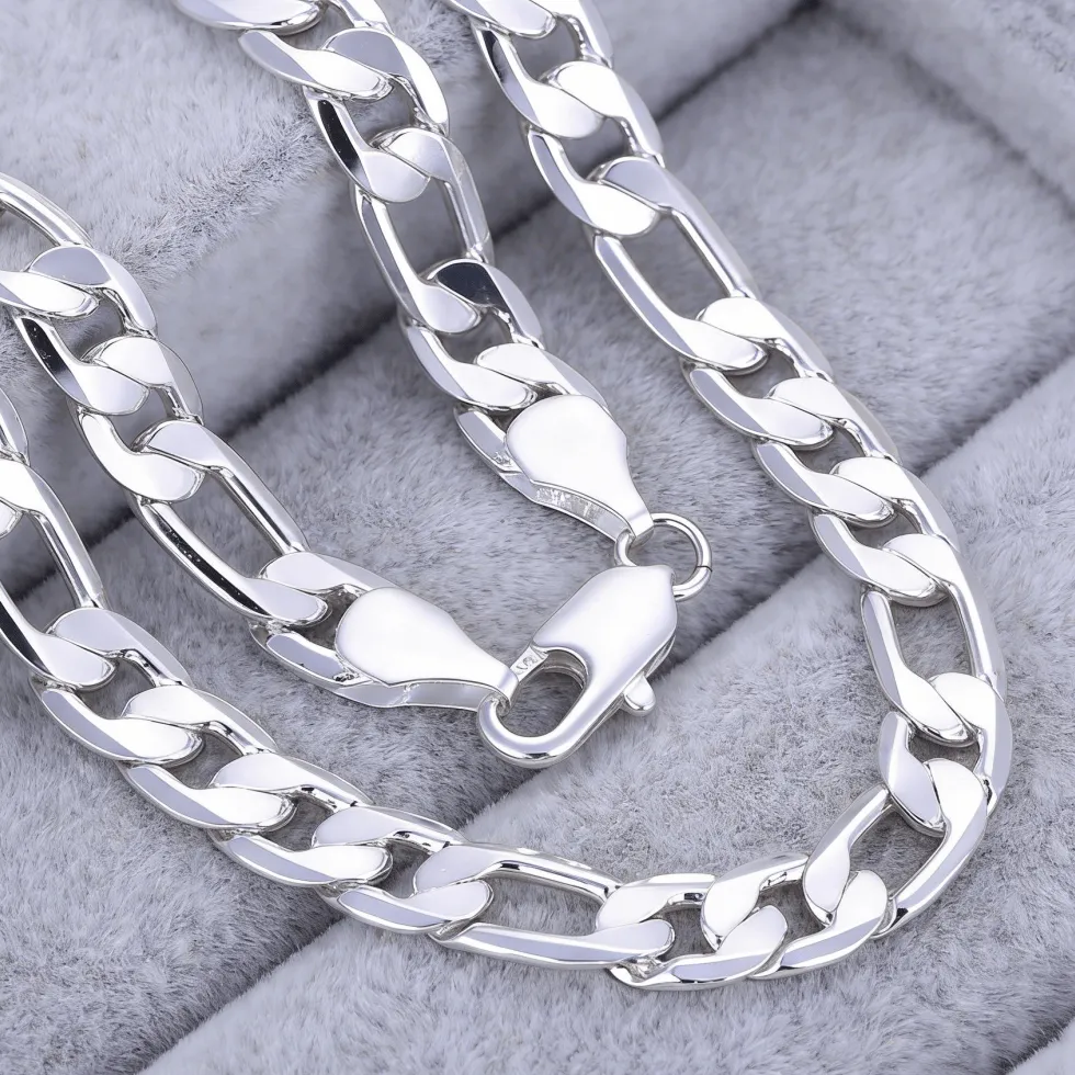 Authentic Fine 12Mm Chain 925 Sterling Silver Necklace Woman 18- 30 Inch Jewelry Boutique Accessories