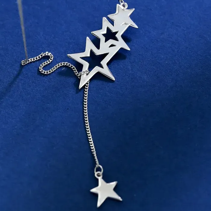 Authentic Ladies S925 Sterling Silver Necklace, Long Sweater Chain, Star Collarbone Chain, High- Quality Boutique Jewelryaccessories