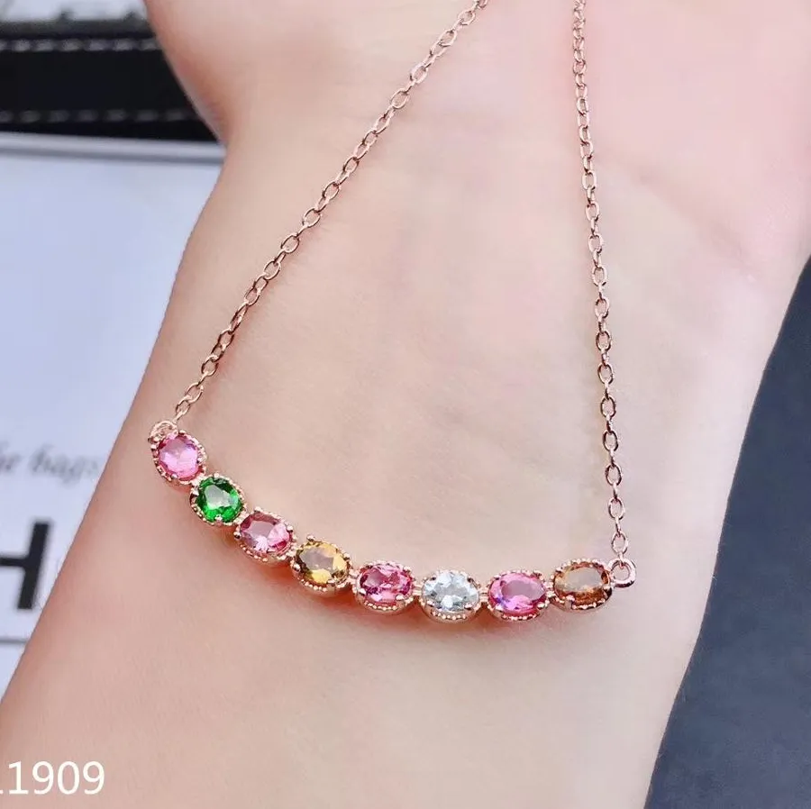 Authentic Kjjeaxcmy Boutique Jewelry 925 Sterling Silver Inlaid Natural Tourmaline Necklace Pendant Got Engaged Marry