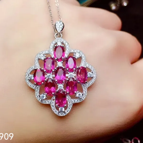 Authentic Kjjeaxcmy Boutique Jewelry 925 Sterling Silver Inlaid Natural Pink Topaz Pendant Necklace Girlfriend Birthday