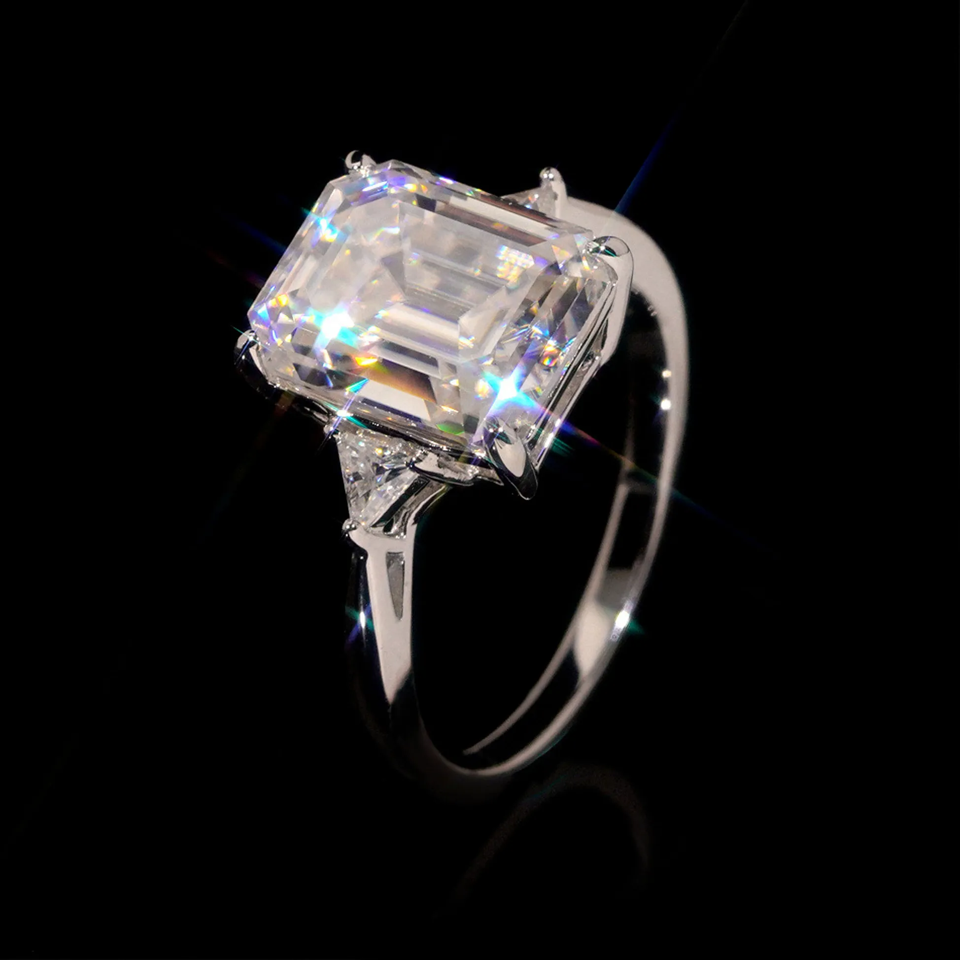Authentic S925 Silver Emerald Moissanite Ring Boutique Jewelry Unique Valentine's Birthday Festival