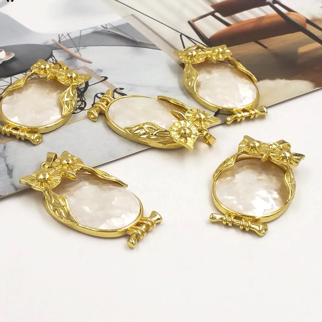 Authentic WT-JP439 Newest Lovely Gold Electroplated Natural Shell Owl Shape Boutique Pendant For Unique Jewelry DIY Accessories
