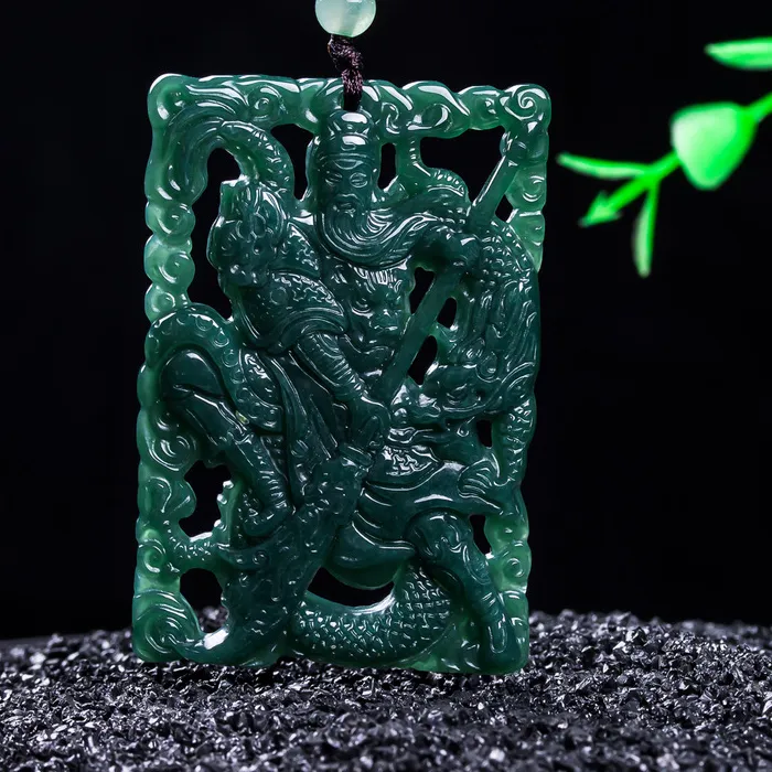 Authentic Jadeite 3D Hollowed- Out Guan Gong Pendant, A Stylish And Eye- Catching Accessory