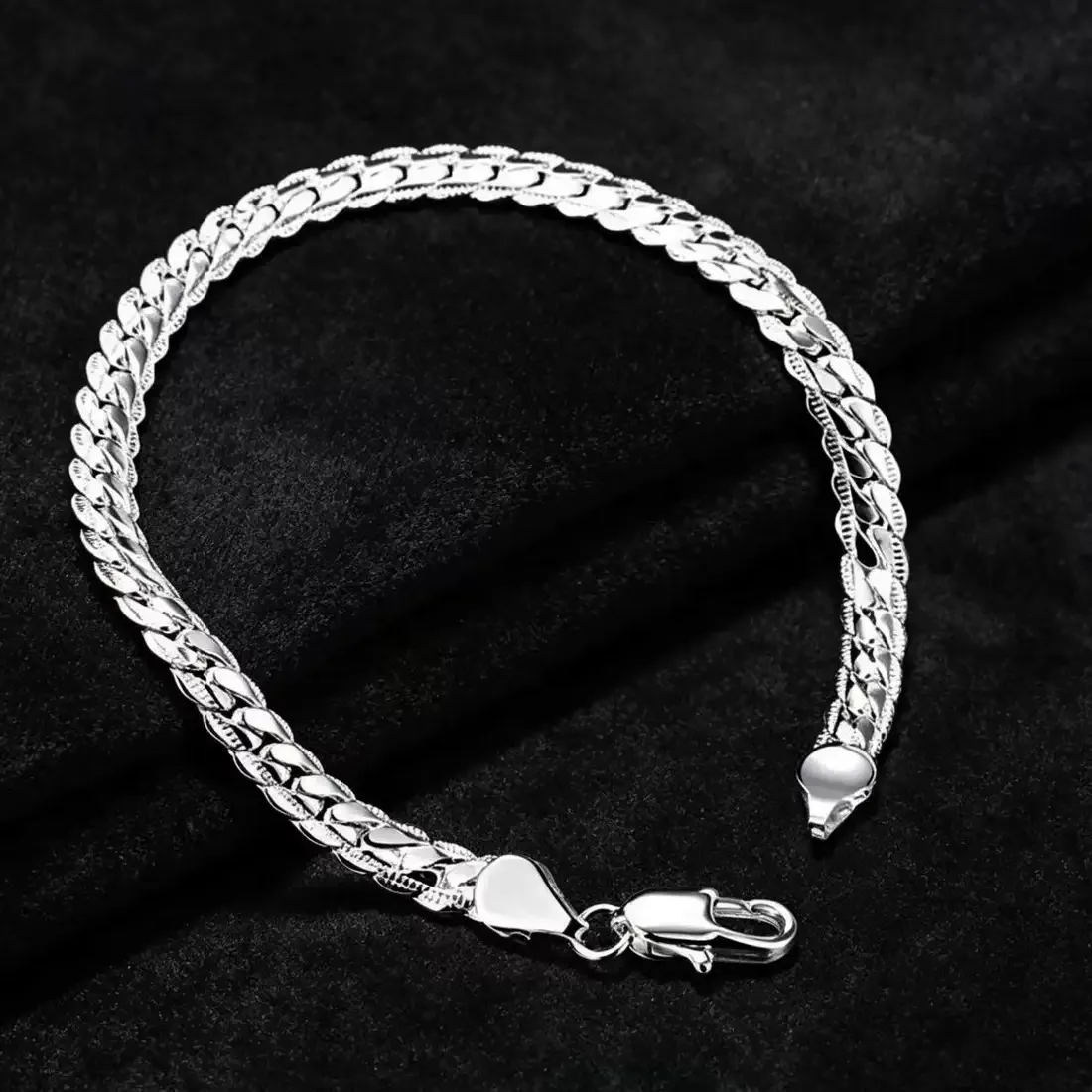 Authentic 925 Sterling Silver Bracelet 5Mm 18 19 20Cm Flat Side Chain Lobster Clasp For Woman Man Jewelry