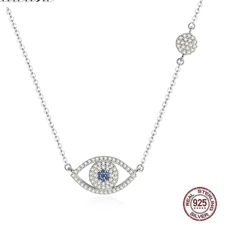 Authentic Kaletine Evil Eye Necklace 925 Sterling Silver Necklaces & Pendants Blue Main Stone Long Chain Turkish Jewelry Making