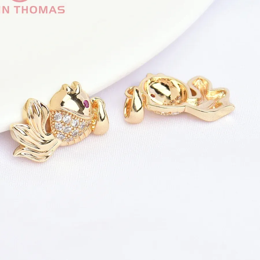 Authentic 5791 2Pcs 10X14Mm 24K Gold Color With Zircon Fish Shape Charms Pendants Jewelry Making Findings