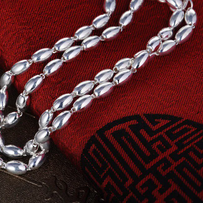 Authentic Fine Silver Pure 999 Ball Chain Real 925 Sterling Silver Necklace Beaded Link Man 60Cm 80Cm Jewelry Classic