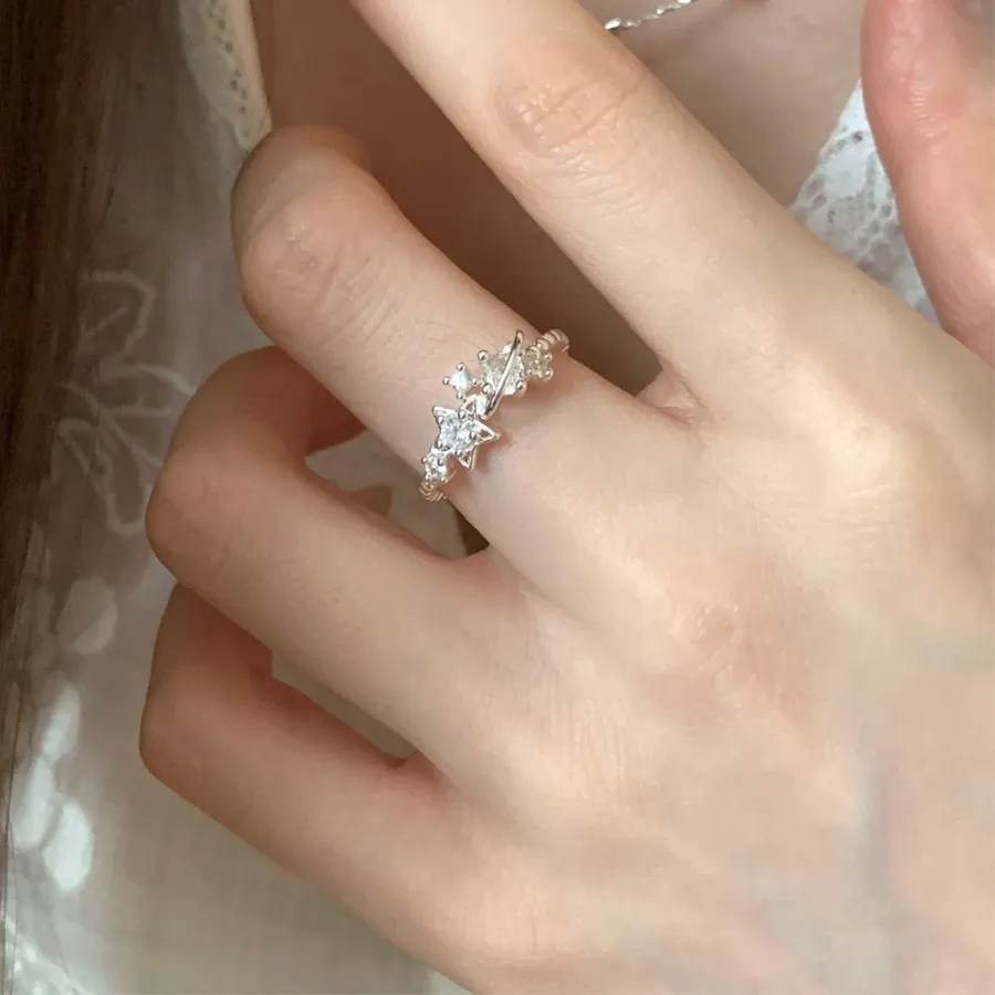 Authentic Panjbj 925 Sterling Silver Rings Zircon Minimalist Star Sweet Romantic Ring Jewelry Birthday