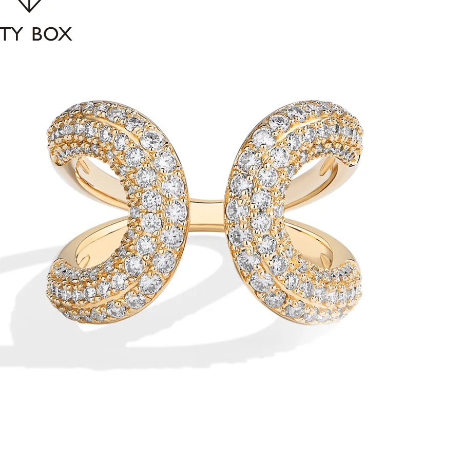 Authentic Mintybox Double C Shaped Moissanite Rings S925 Sterling Silver Open Ring Cocktail Handmade Jewelry