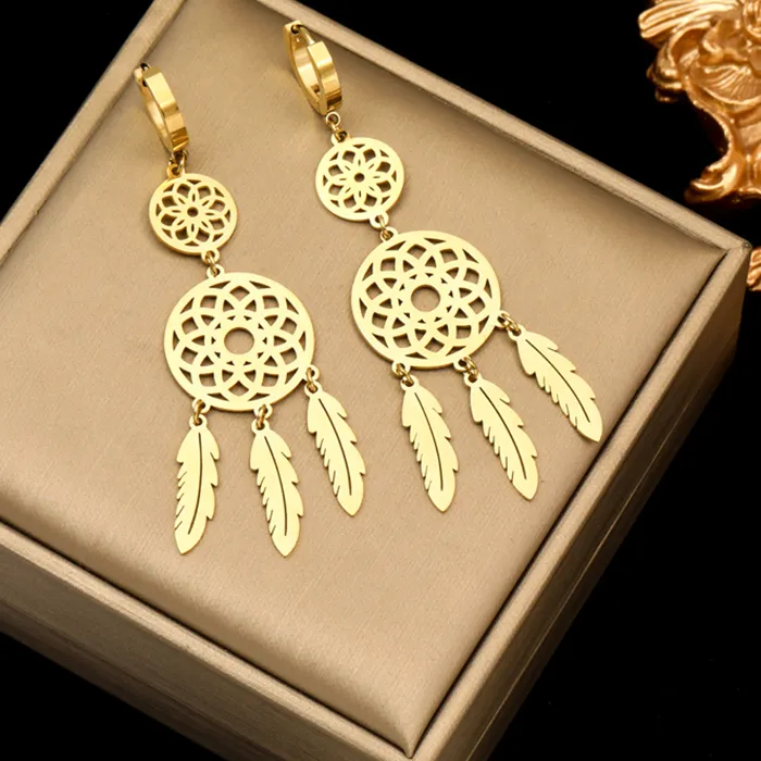 Authentic Whispers Of The Nocturnal Web Feather Dream Catcher Talisman Earrings