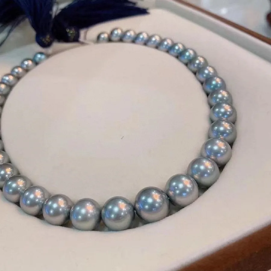 Authentic Natural Peacock Gray Pearl Luster 10- 12Mm Natural Tahitian Necklace 16In 18In 22In 24In 28In 35In Box