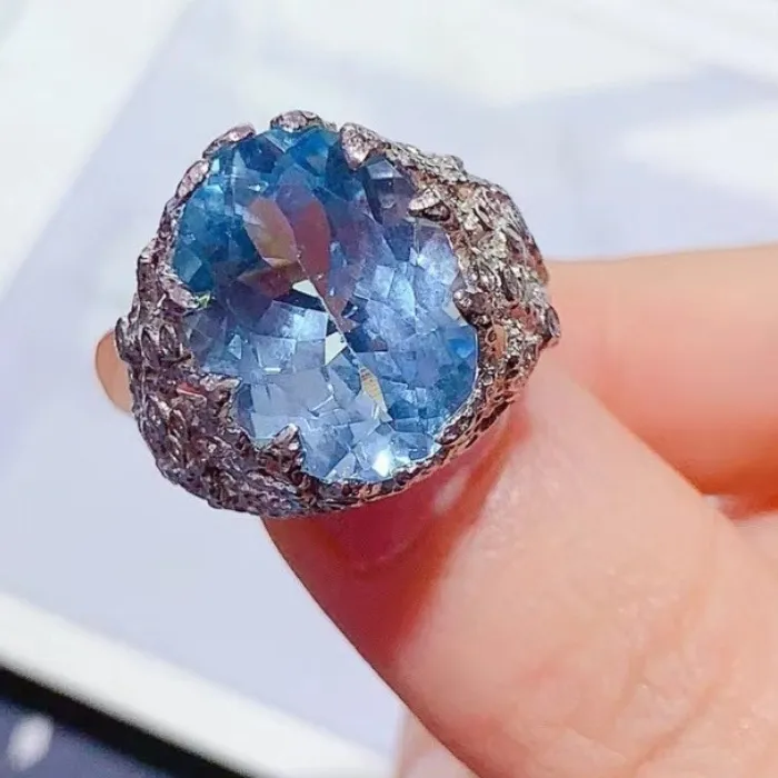 Authentic Unique Design 925 Silver Ring Natural Topaz Ring 12Mm 16Mm 10Ct Genuine Brazilian Topaz Jewelry