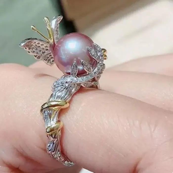 Authentic Shiny Extra Large Aaaa 11- 12Mm Natural South Sea Pearl Ring Fashionable 925 Silver Jewelry