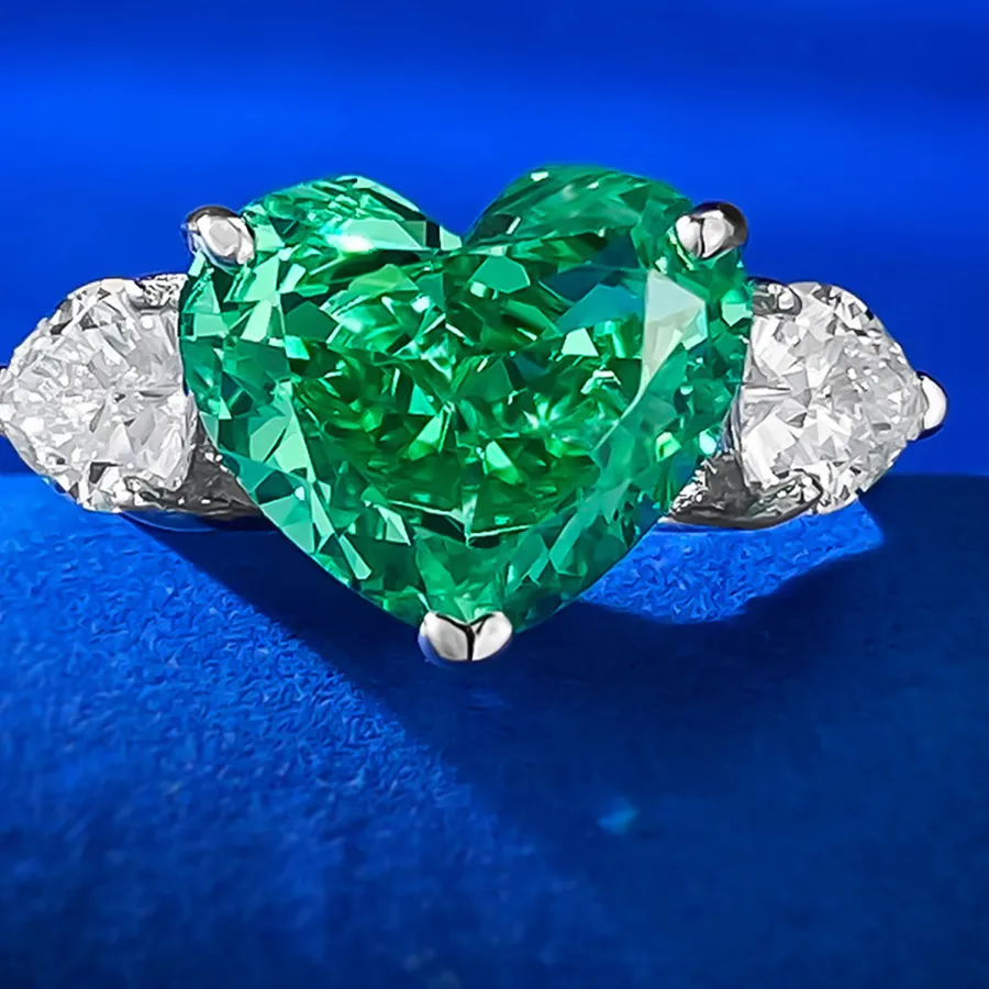 Authentic Charms 925 Sterling Silver Heart 10 12Mm Green Tourmaline Rings Gemstone Cocktail Fine Jewelry Anniversary