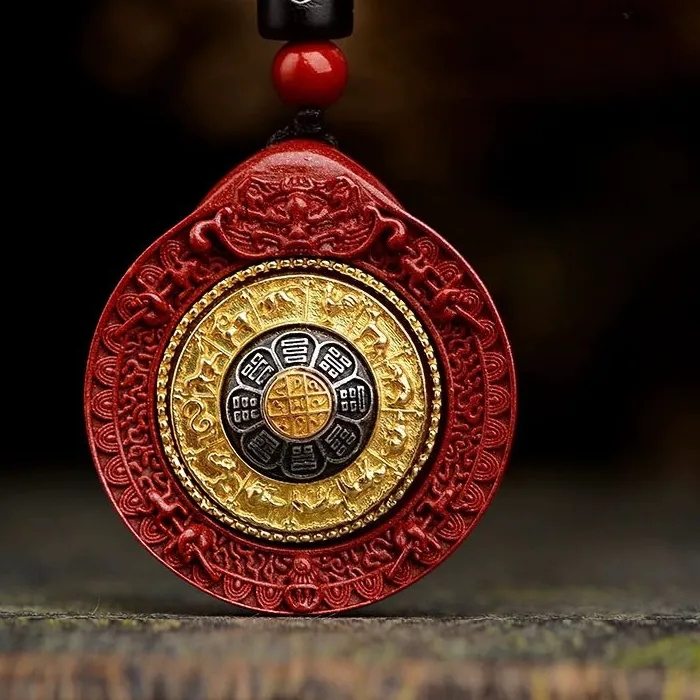 Authentic Cinnabar Bagua Radiance Rotating Yin Yang Amulet For Divine Luck