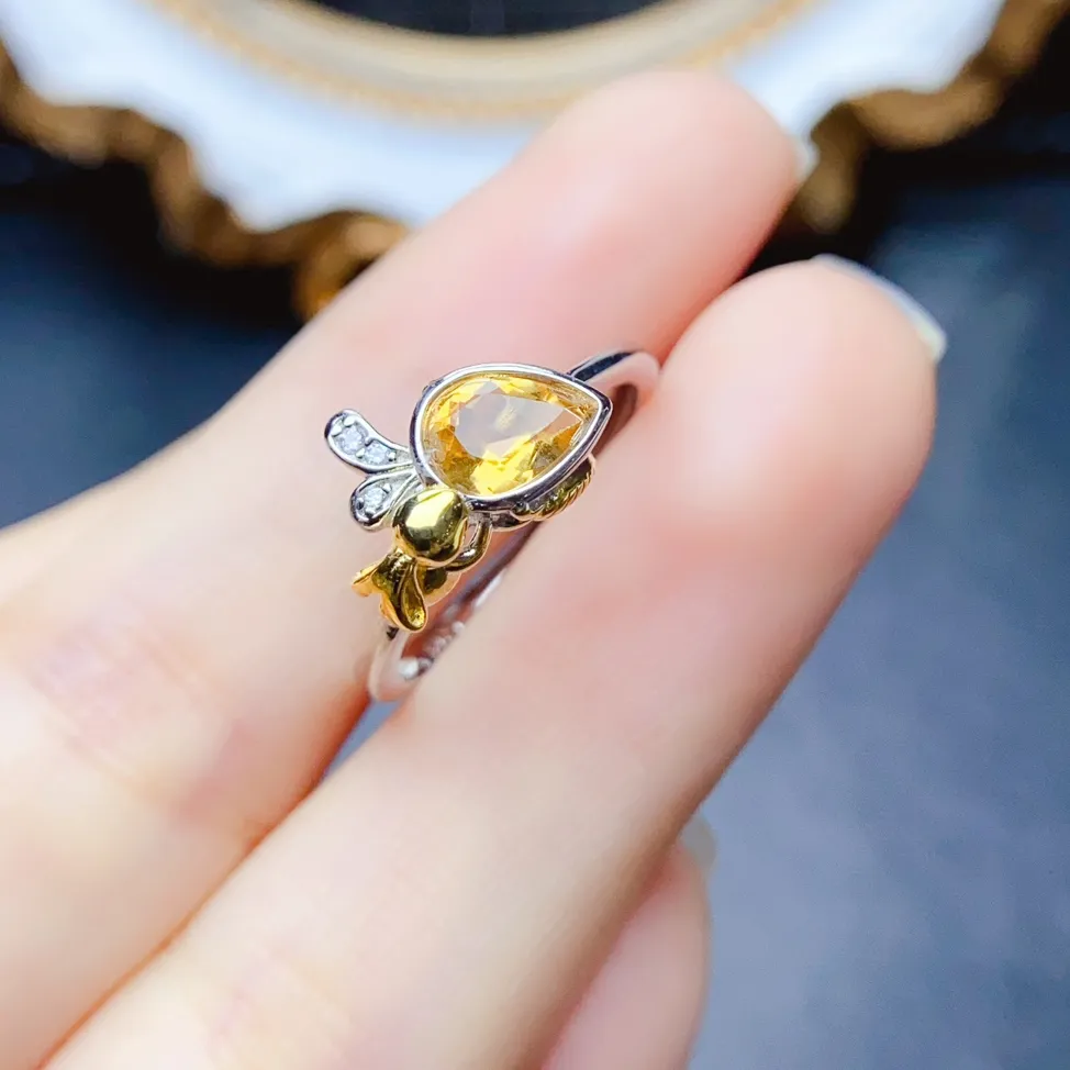 Authentic Fs S925 Sterling Silver Inlay 5 7Mm Natural Citrine Ring Fine Weddings Jewelry With Certificate Meibapj