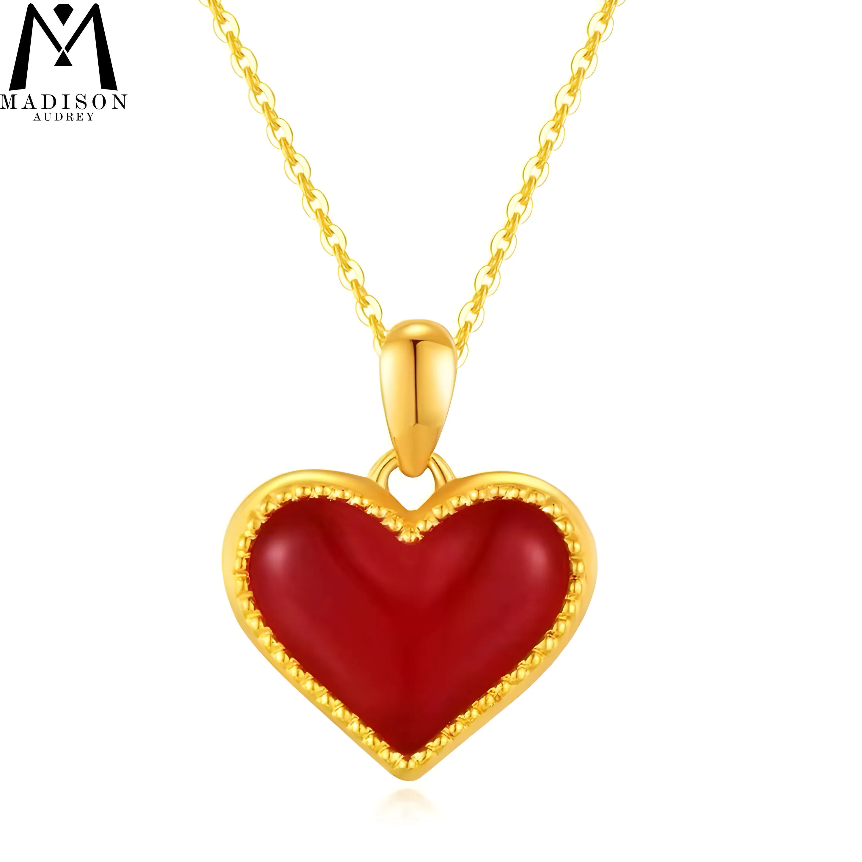 Authentic The Eternal Flame Double- Sided Red Agate Heart Talisman In 18K Gold Plating
