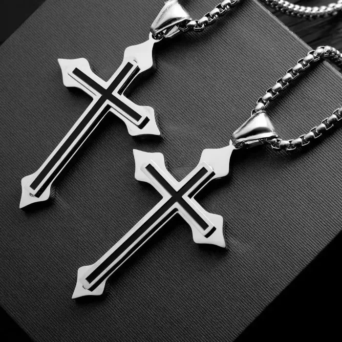 Authentic Cross Pendant Gold/Silver Plated Necklace Stainless Steel Link Chain Charm Choker Statement Men Jewelry Accessories Gifts