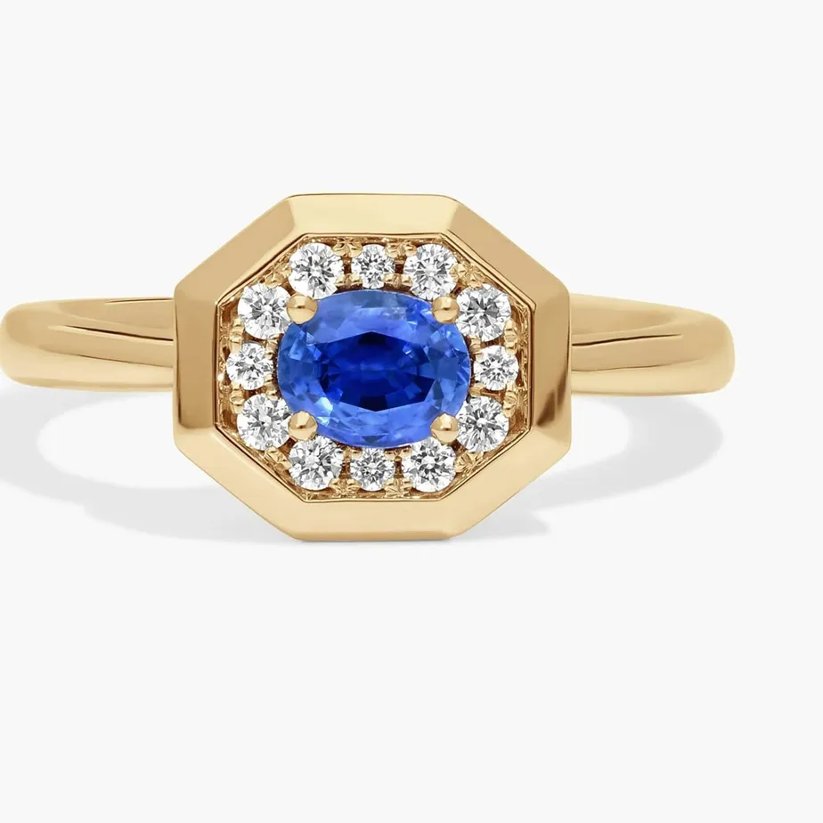 Authentic The Celestial Azure Sovereign Ring Of 18K Gold And Lab- Grown Sapphire