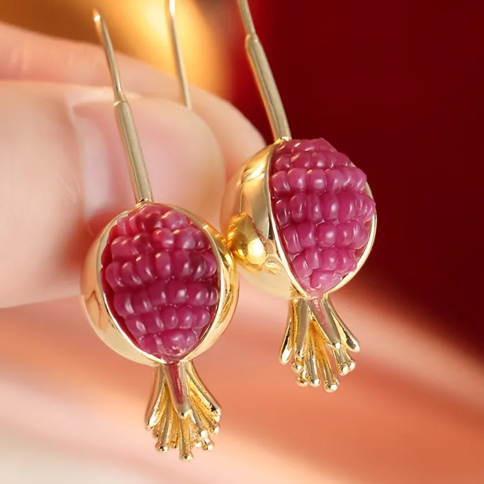 Authentic Ladies' Pomegranate Hook Earrings Half Cut Design Embedded With Red Pomegranate Seeds Earring Creative Jewelry Accessory