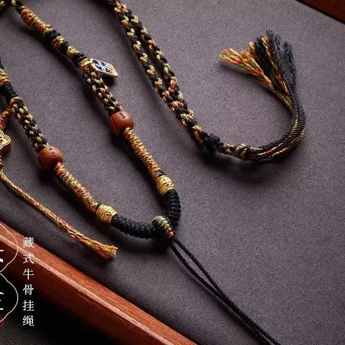 Authentic Tibetan Thangka Lanyard 5 Master Yellow God Of Wealth Vertical Wearing Braided Rope Hand- Woven Necklace Rope Cotton Adjustable