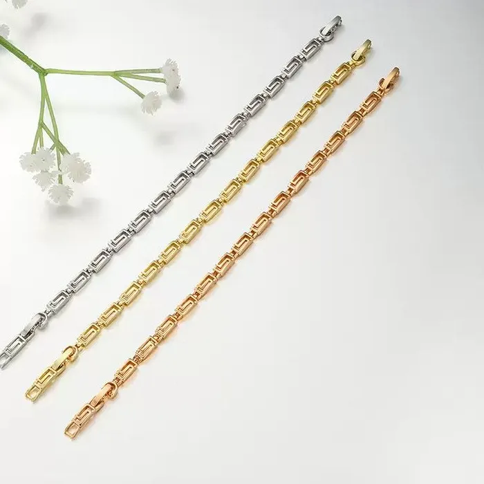 Authentic XP Jewelry --( 19  cm x 4 mm ) 24 k /18 k /14 k / White Gold Plated Square Bracelets For Women Men Fashion Elegant Jewelry