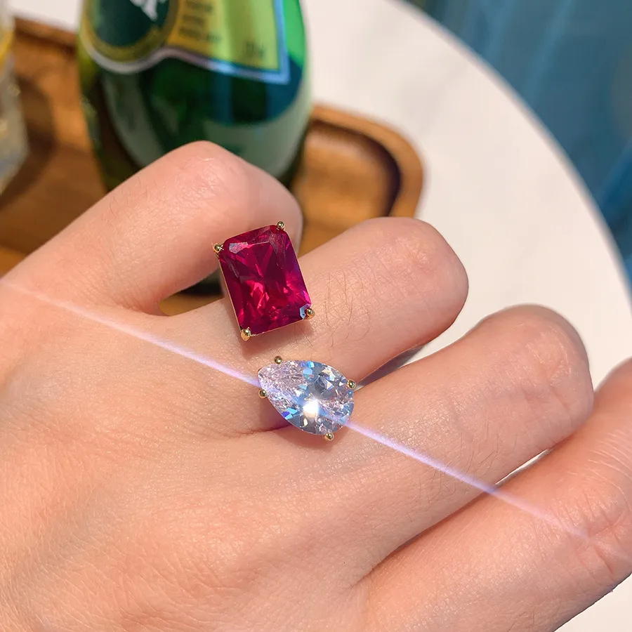 Authentic Radiant Ruby Halo Gold Plated Lab Diamond Open Ring For Divine Feminine Grace