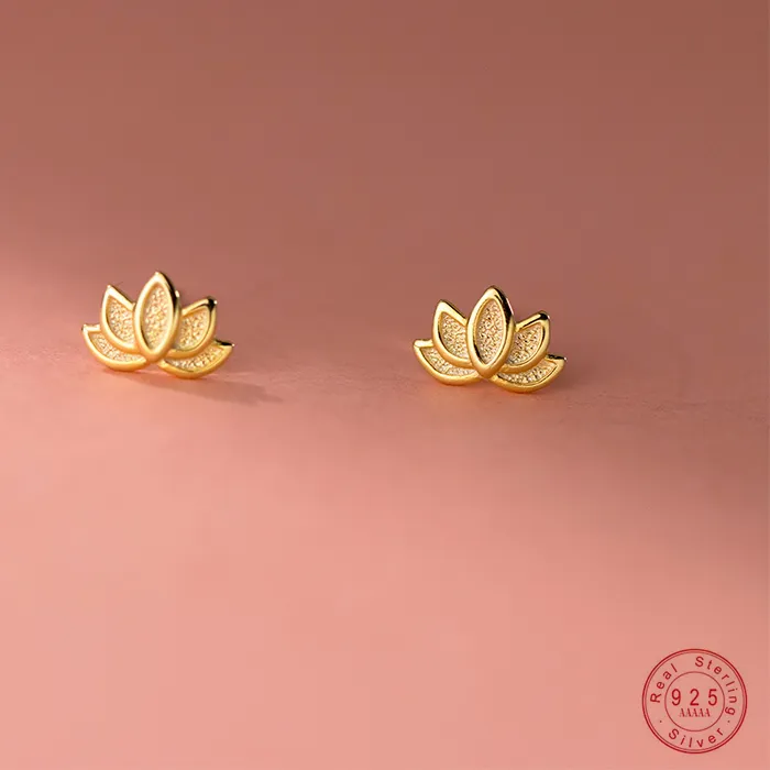 Authentic Sacred Lotus Of Rebirth Gold- Adorned Sterling Silver Talisman Studs
