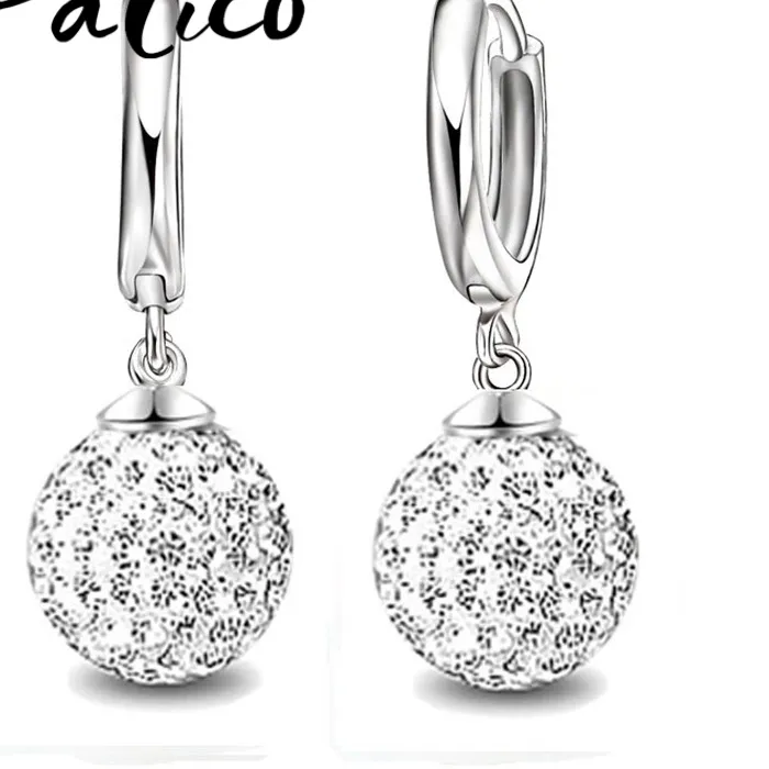 Authentic Fast Free Ship 925 Sterling Silver Austrian Pave Disco Ball Hoop Lever Back Earring Woman Jewelry Multi Colors