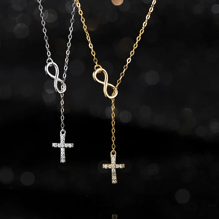 Authentic Wantme 925 Sterling Silver Infinity Cross Unique Design Chain Necklace Classic Sweet Clavicle Jewelry