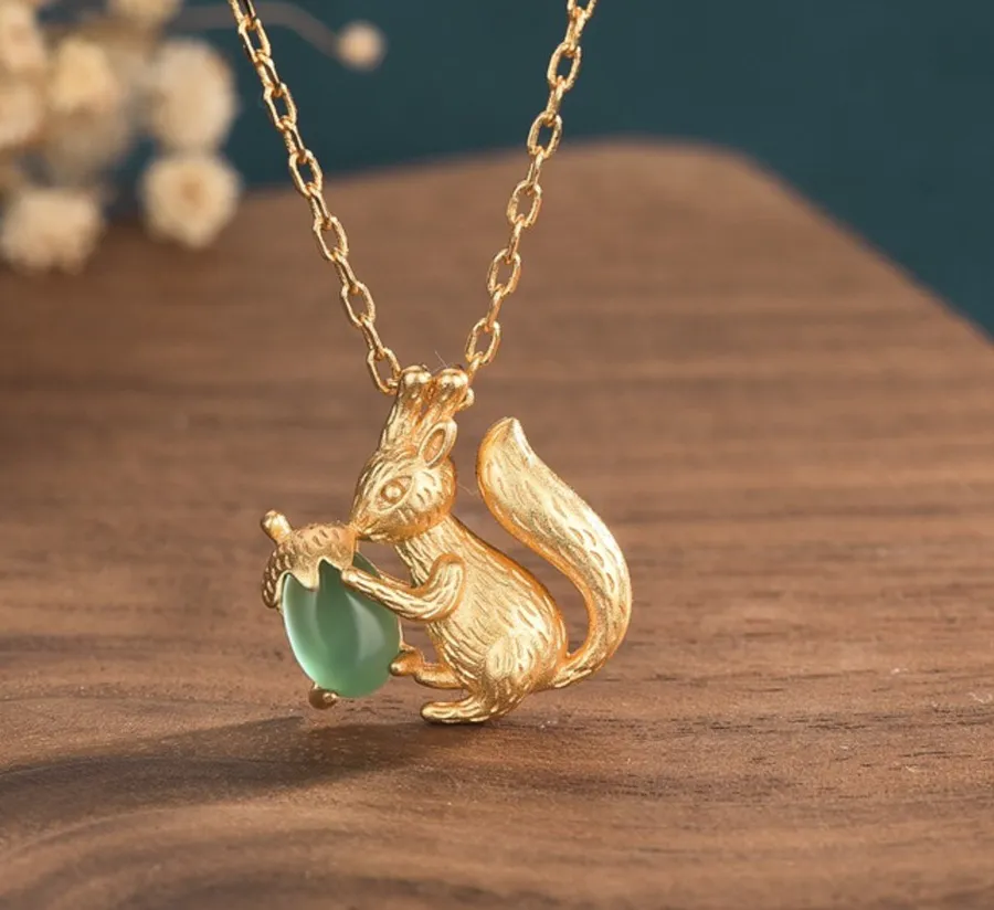 Authentic The Golden Harvest Squirrel And Jade Acorn Talisman