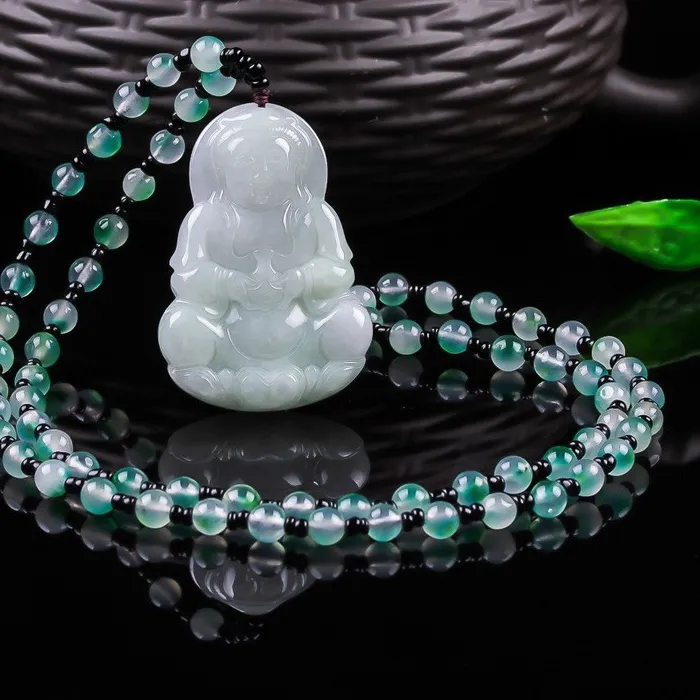 Authentic Ice Guanyin Amulet, Peace- Protecting Jade Pendant, Jadeite Necklace, Hanging Ornament