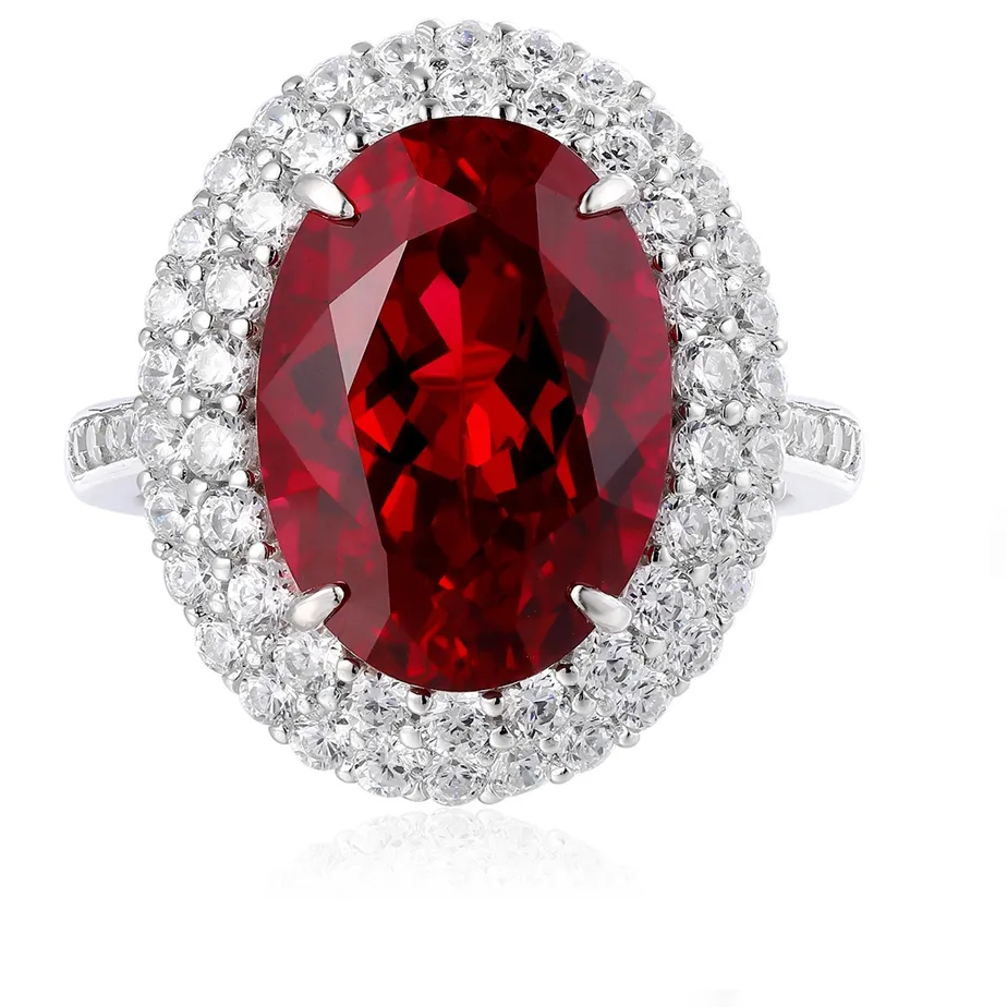 Authentic The Crimson Flame Talisman 18K Gold- Plated Asscher- Cut Lab Red Sapphire Ring