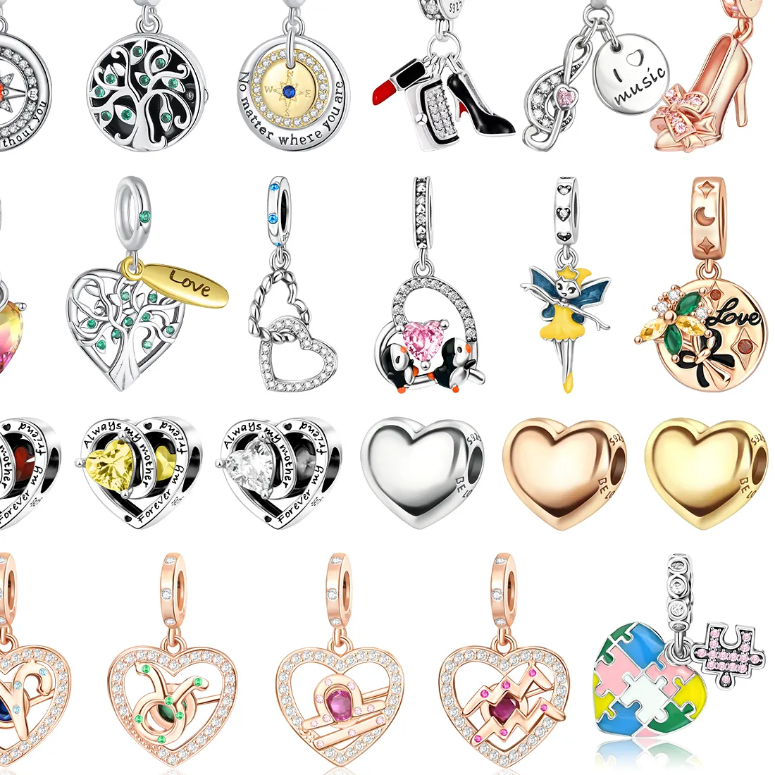 Authentic 925 Sterling Silver Tree Life High Heel Music Penguin Fairy Puzzle Compass Heart Love Tag Bead Fit Bracelet Diy Jewelry