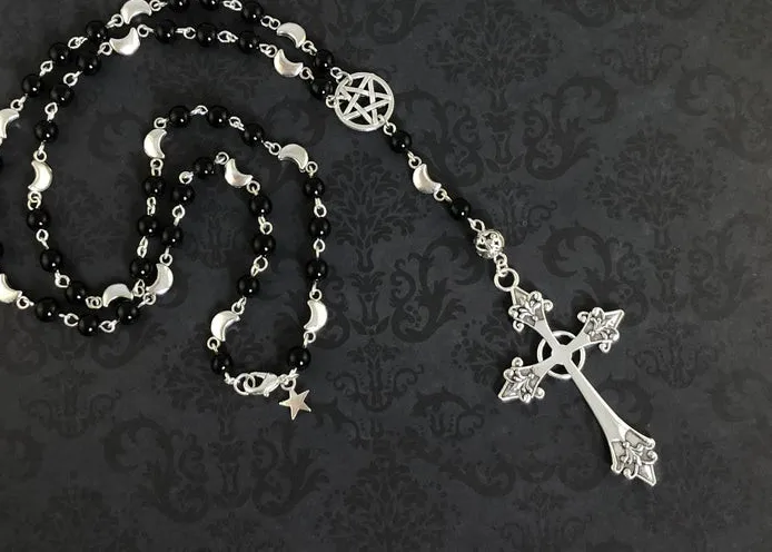 Authentic The Astral Path Obsidian Beaded Pentagram And Cross Talisman