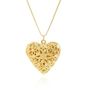 Authentic Gold Plated Heart Locket Pendant Necklace Photo Link Chain