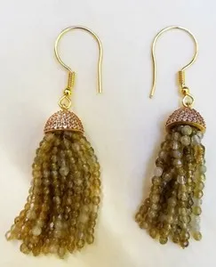Authentic Radiant Aura Labradorite Fringe Drop Talisman In 22Kt Gold Plate