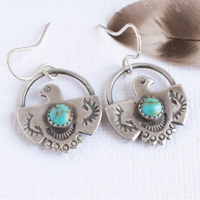 Authentic Wings Of The Great Mother Eagle Gold- Plated Turquoise Talisman Studs