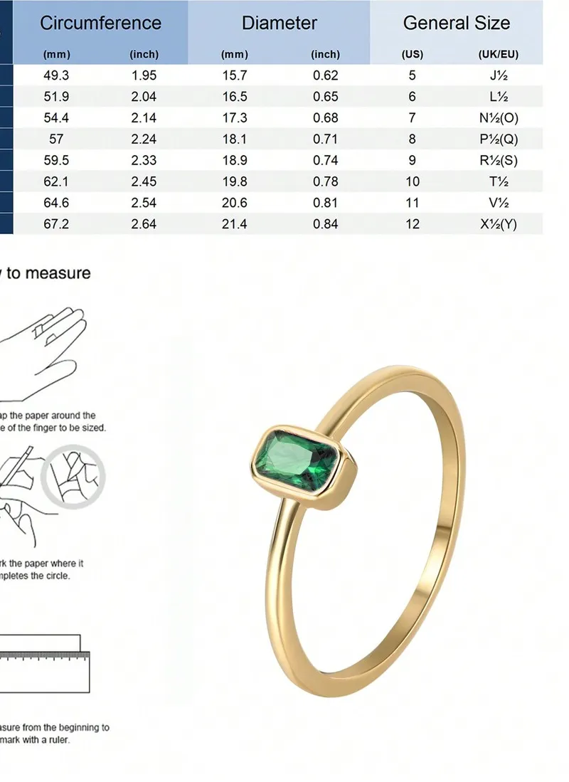 Authentic Charm-In Daily Style Brass Ring With Gold Plating And Green Cubic Zirconia, Hypoallergenic And Fade-Resistant, Stackable Ring